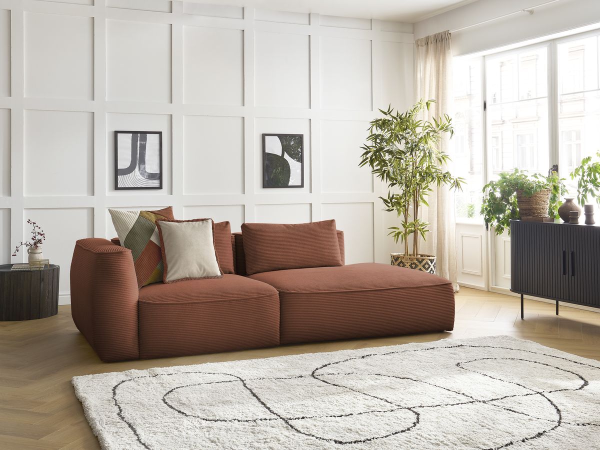 Bobochic Leopold Sofa 3-Sitzer Cordsamt Orange Armlehne links