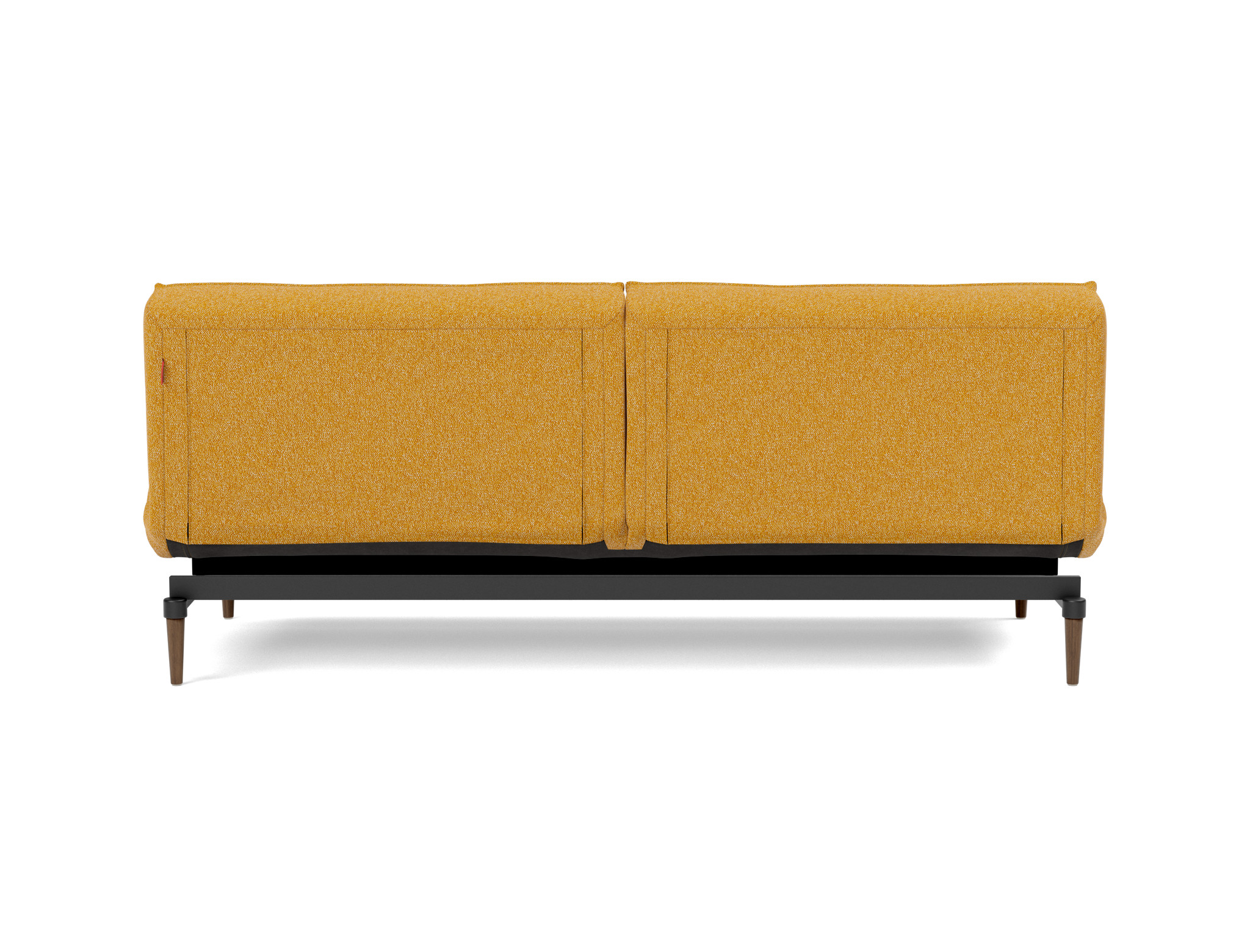 Schlafsofa Splitback Boucle Skandi 536-Ochre Beine Styletto Eiche dunkel