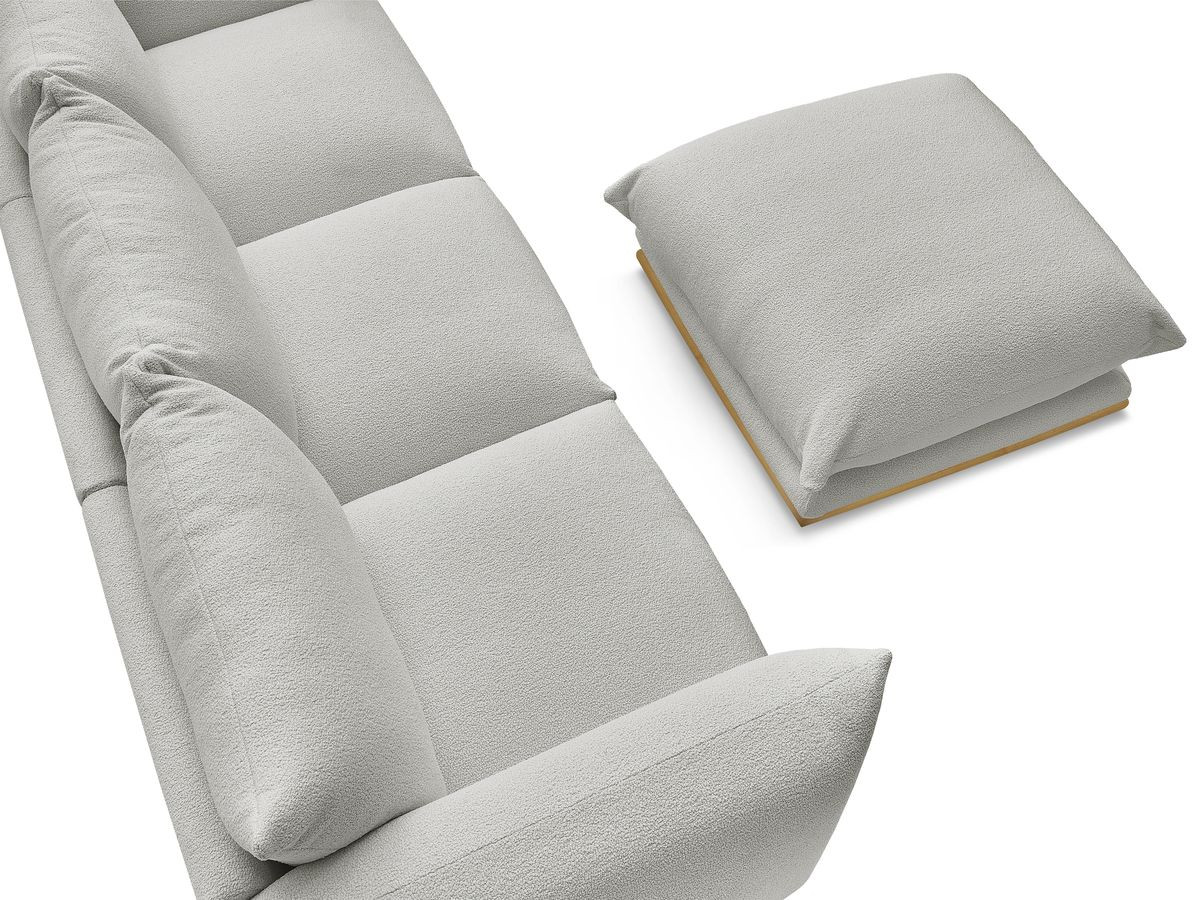 Bobochic Ernest Sofa 3-Sitzer mit Pouf 266 × 106 cm Bouclé-Stoff Hellgrau