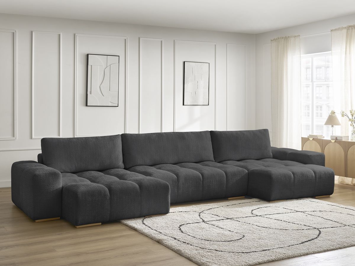 Bobochic Anakin Wohnlandschaft, Liegefläche 137 × 382 cm, 3 Kissen Strukturstoff Schwarz