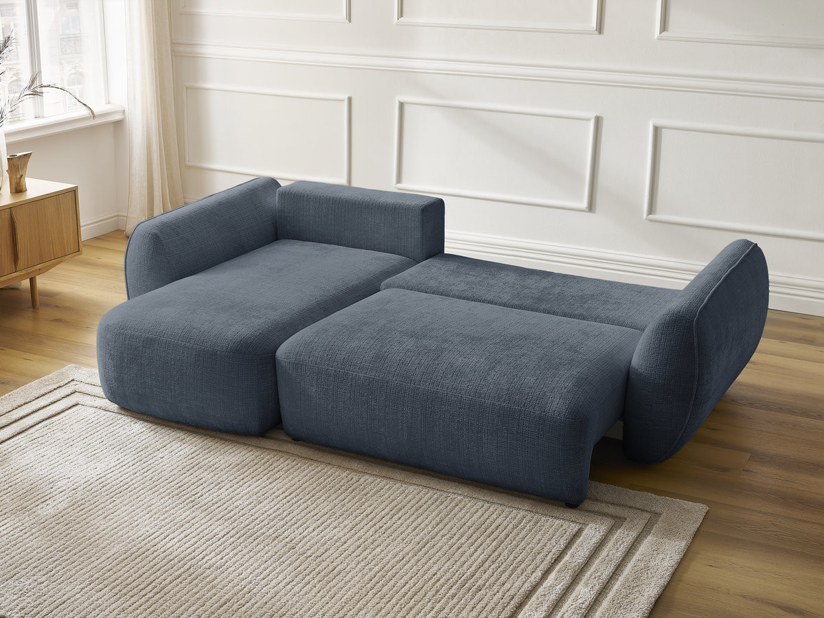 Bobochic Denise Ecksofa mit Schlaffunktion und Bettkasten 258 × 160 cm Strukturstoff Dunkelblau Ecke links