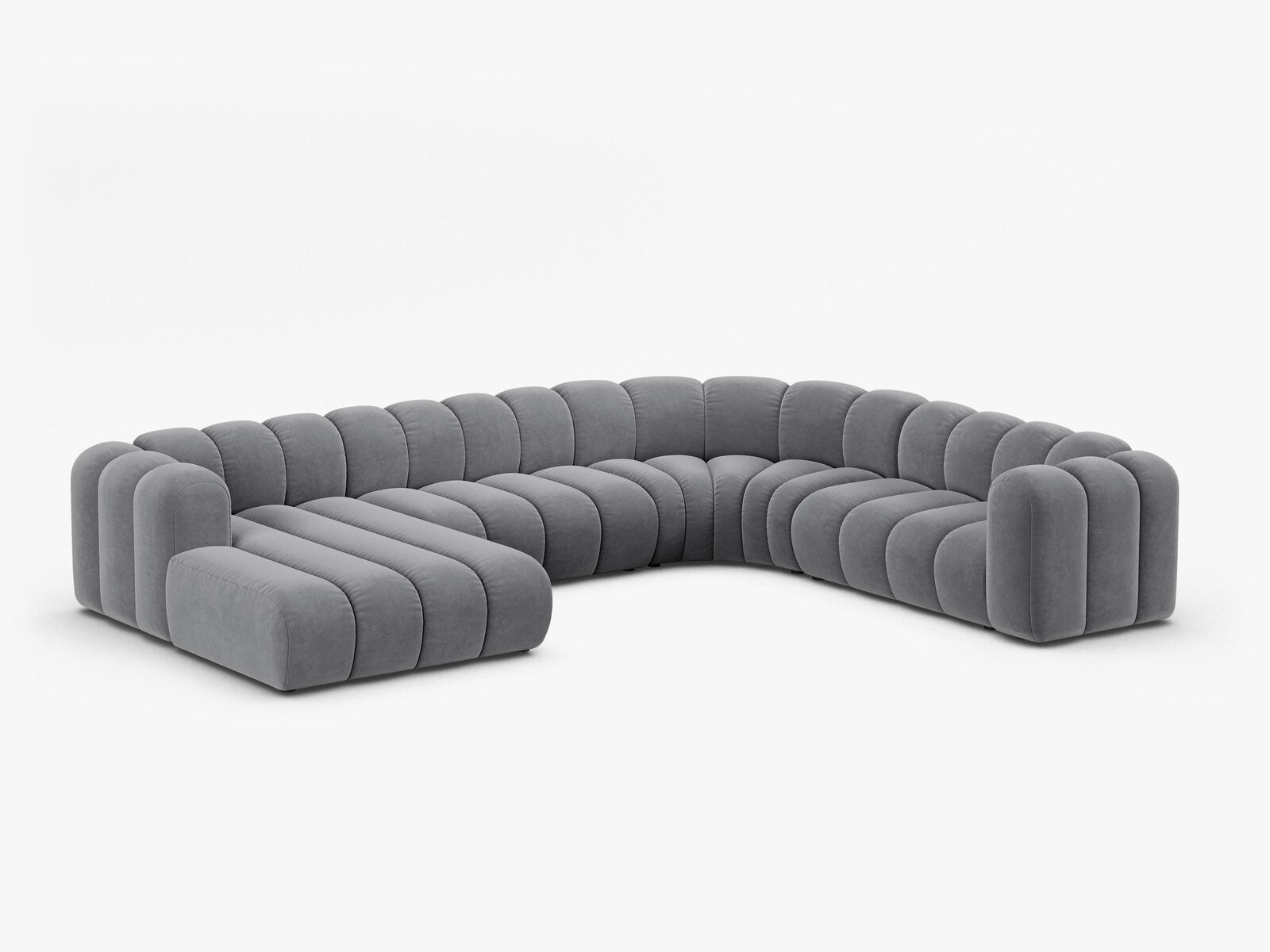 Micadoni Modulares Panorama Ecksofa Lupine 6-Sitzer Rechts Samt Salvador Grau
