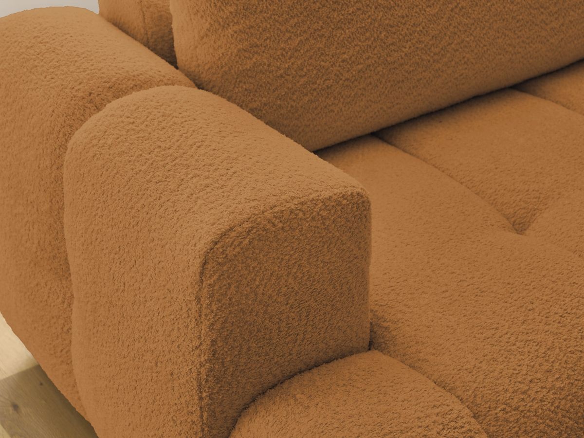 Bobochic Fuji Ecksofa mit Schlaffunktion und Bettkasten und Pouf 282 × 204 cm Bouclé-Stoff Gelb Ecke rechts
