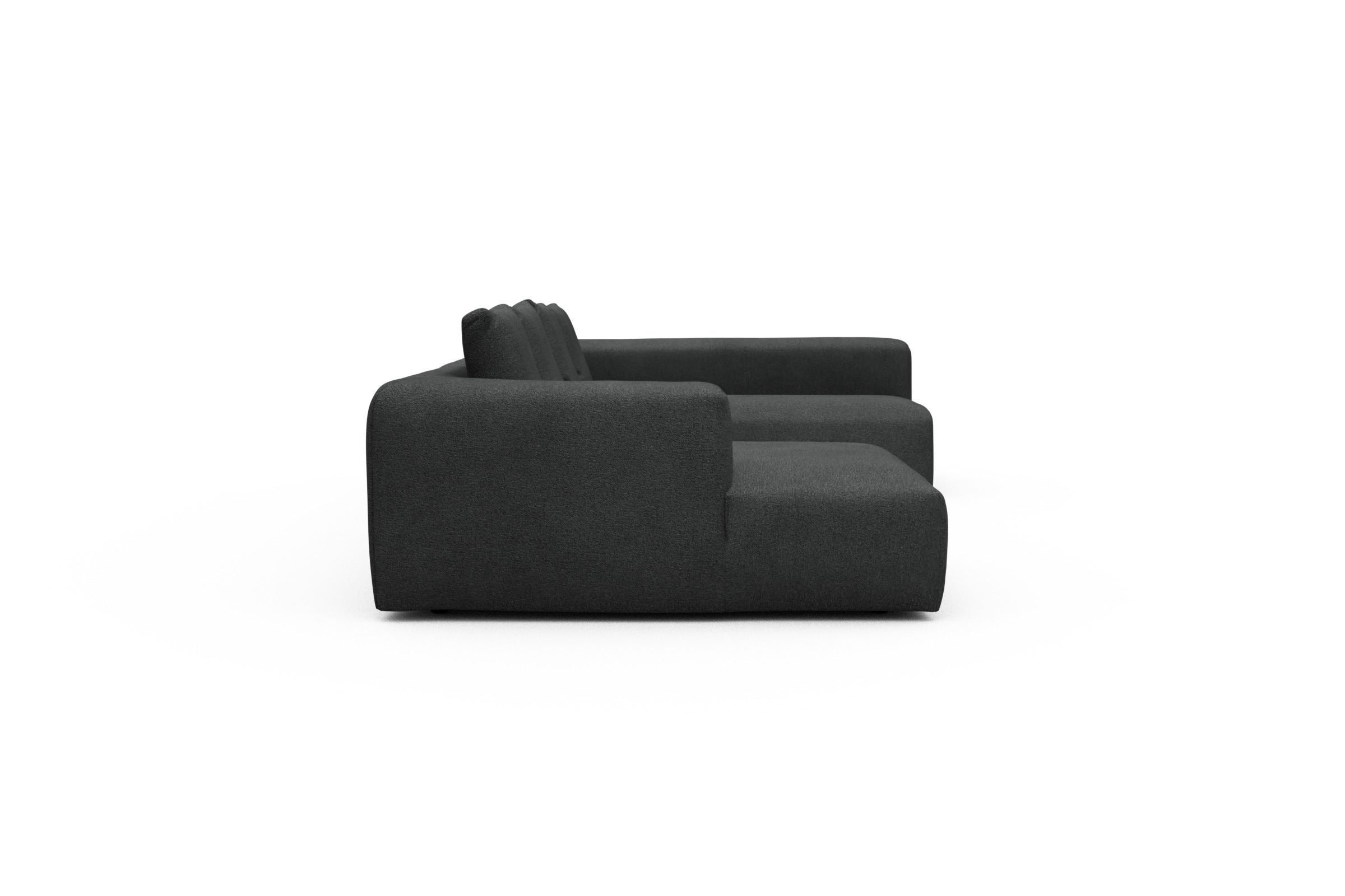 Wohnlandschaft Fred Chaiselongue links mit 2-Sitzer und lange Armlehne rechts Boucle-Charcoal