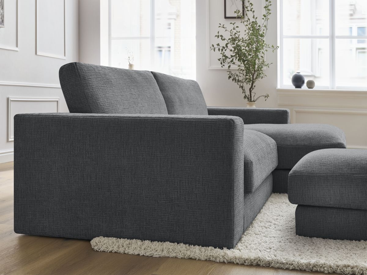 Bobochic Leonard Ecksofa mit Pouf 274 × 159 cm Strukturstoff Dunkelgrau Ecke rechts
