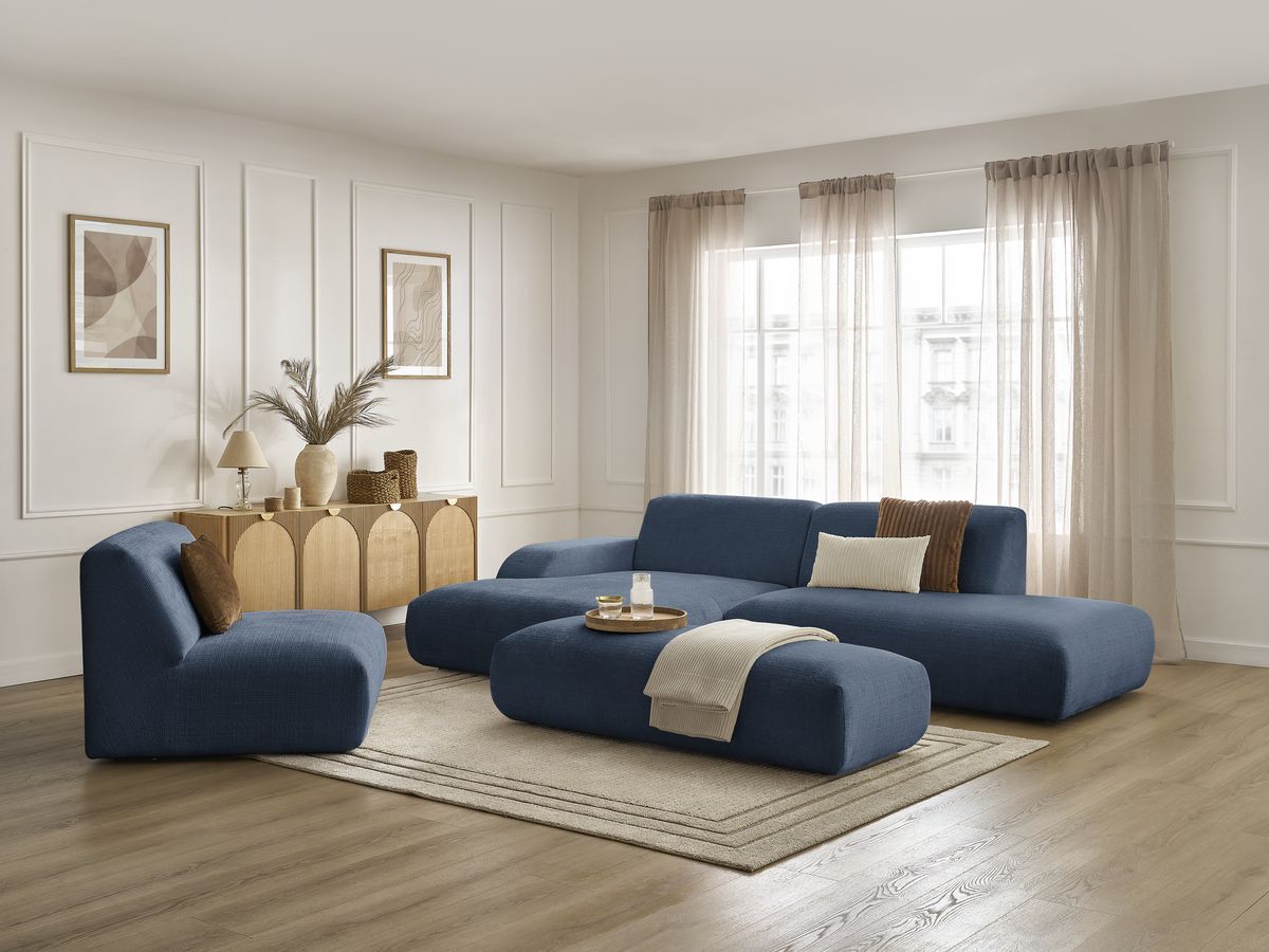 Bobochic Sirius Ecksofa mit Pouf 405 × 170 cm Strukturstoff Dunkelblau Ecke links