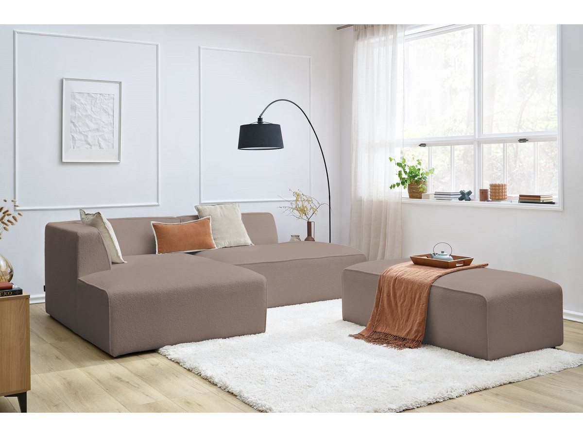 Bobochic Megeve Ecksofa mit Schlaffunktion und Pouf Bouclé-Stoff Braun Ecke links