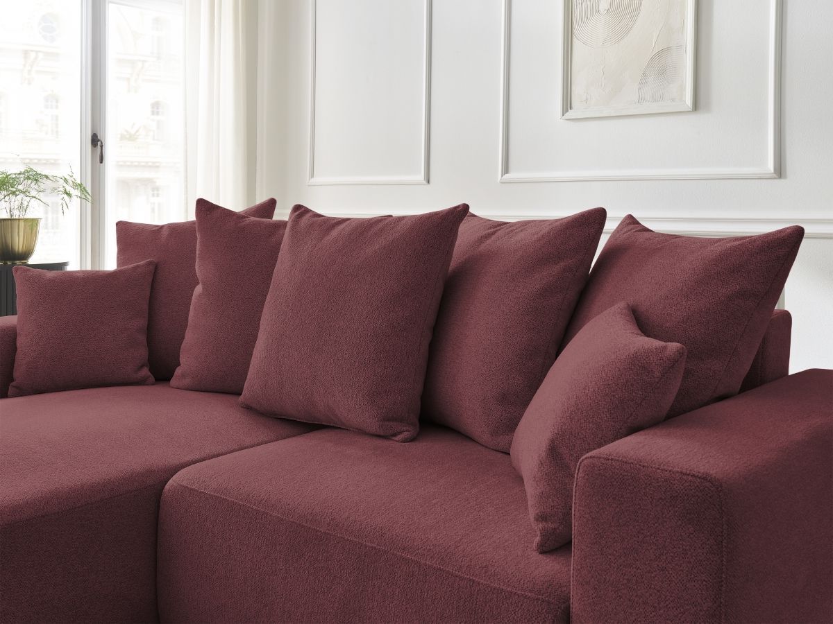 Bobochic Atilla Ecksofa mit Schlaffunktion und Bettkasten Melange-Stoff Rot Ecke links