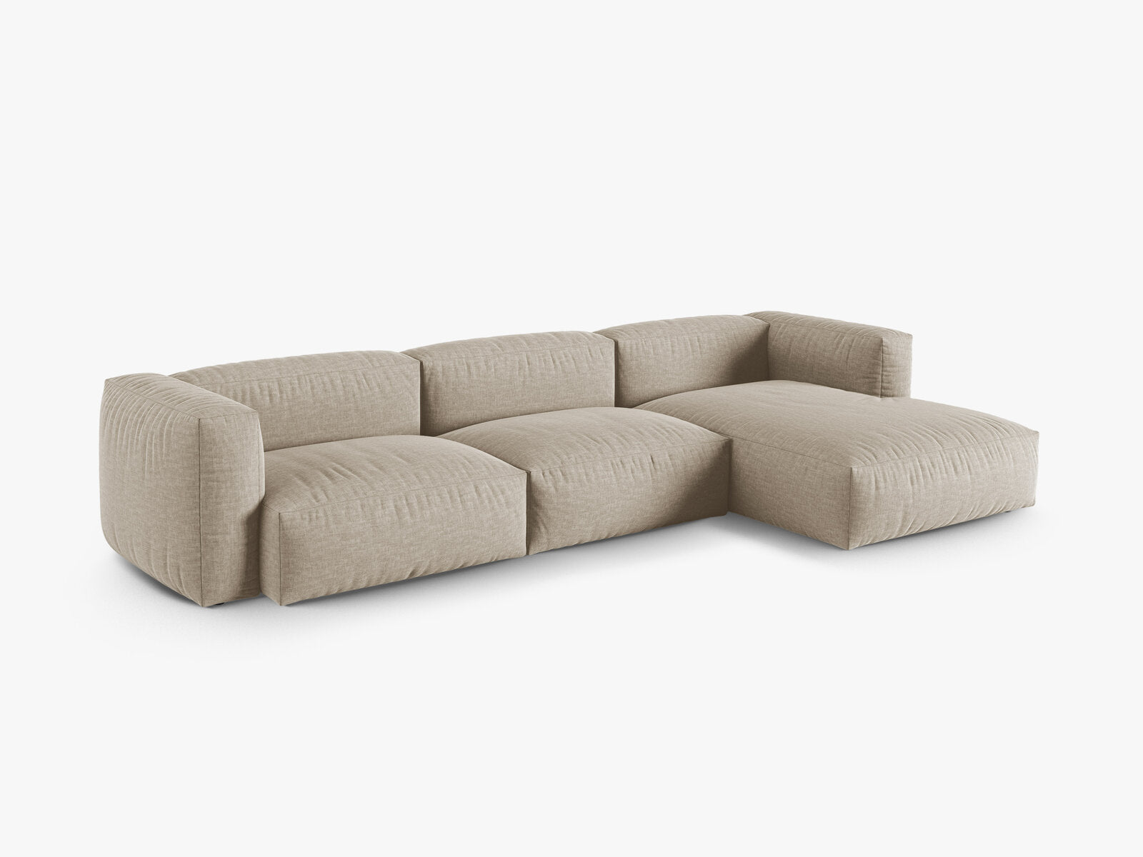 Micadoni Ecksofa Martina 3-Sitzer 90cm Sitztiefe Rechts Strukturierter Stoff Boston Helles Beige