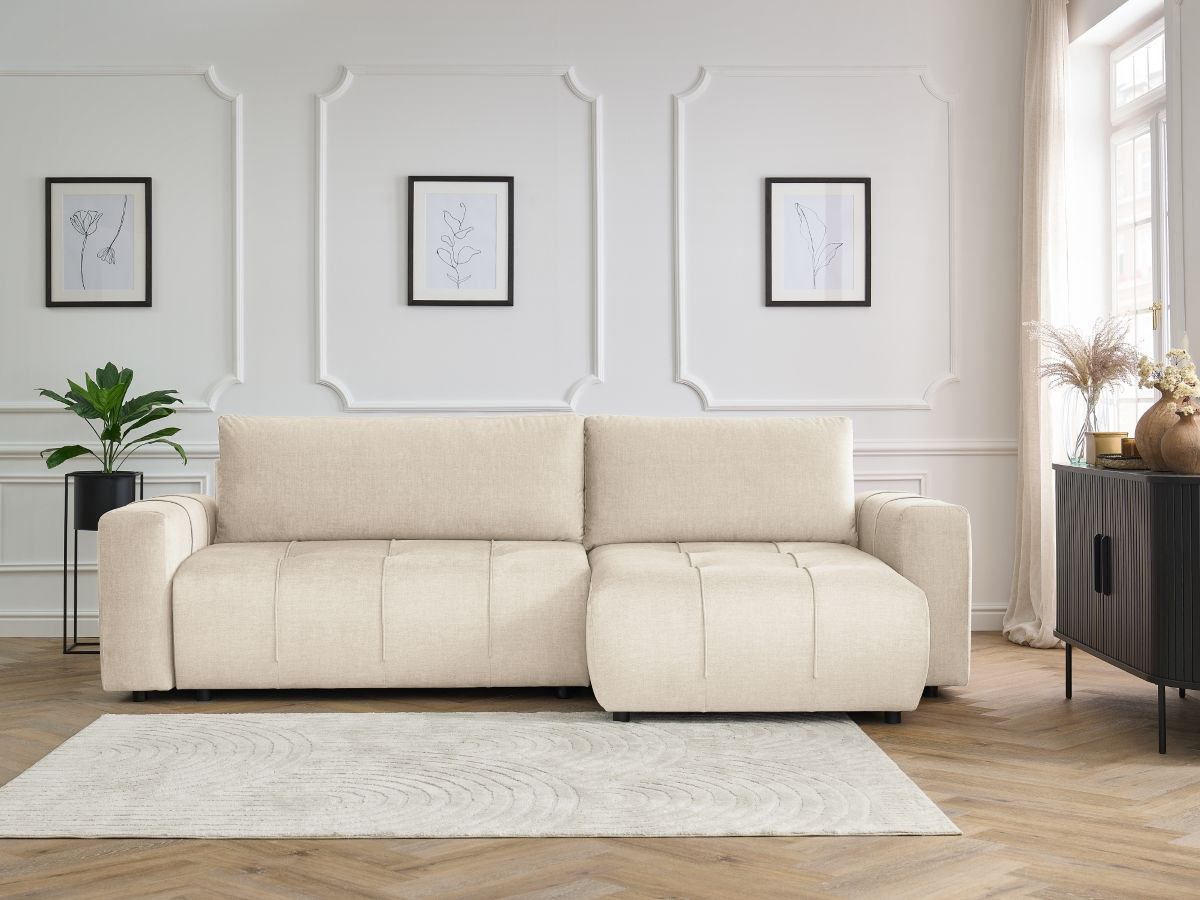 Bobochic Arsene Ecksofa mit Schlaffunktion und Bettkasten 288 × 148 cm Samt Beige