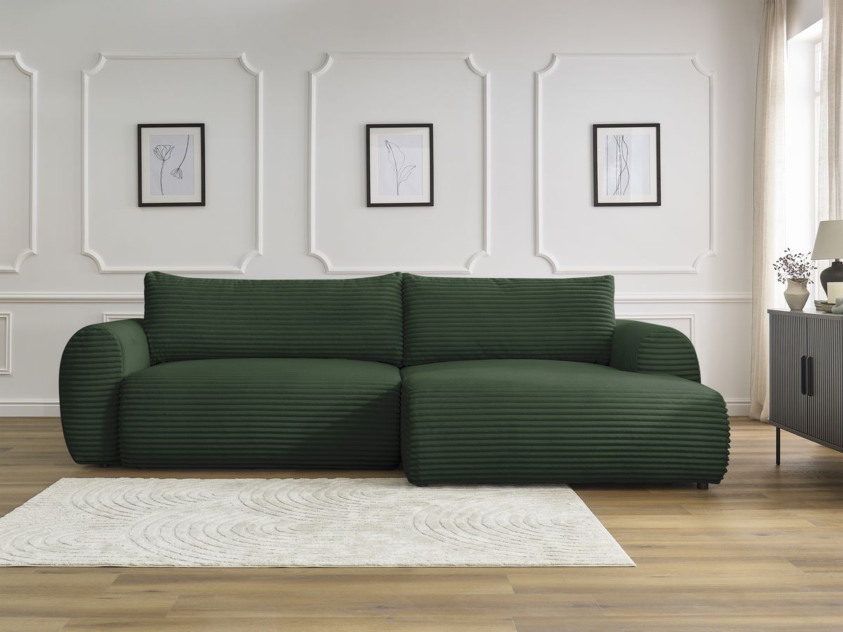 Bobochic Lucien Ecksofa mit Schlaffunktion und Bettkasten 314 × 167 cm Breitcord weich Grün Ecke rechts