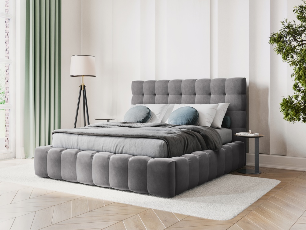 Cosmopolitan Design Stauraumbett mit Kopfteil Bali 180x200 Samt Bluvel Grau