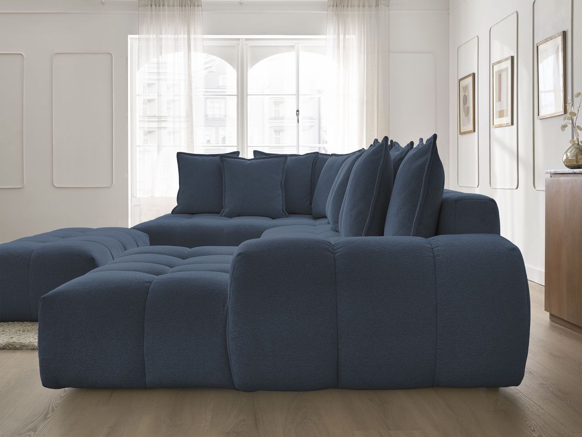 Bobochic Everest Wohnlandschaft mit Pouf, 14 Kissen Melange-Stoff Dunkelblau Ecke rechts