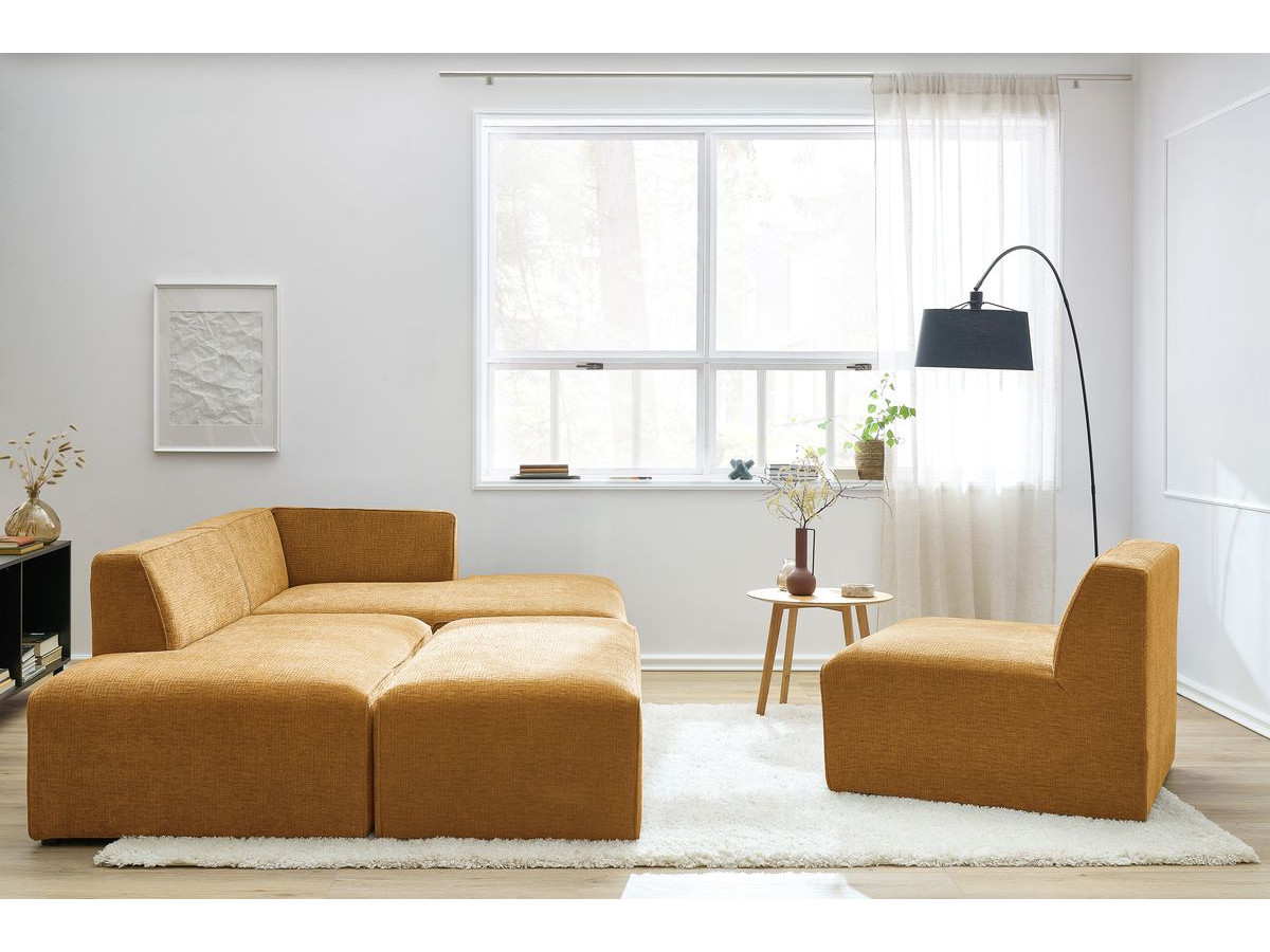 Bobochic Megeve Ecksofa mit Pouf Strukturstoff Gelb Ecke rechts