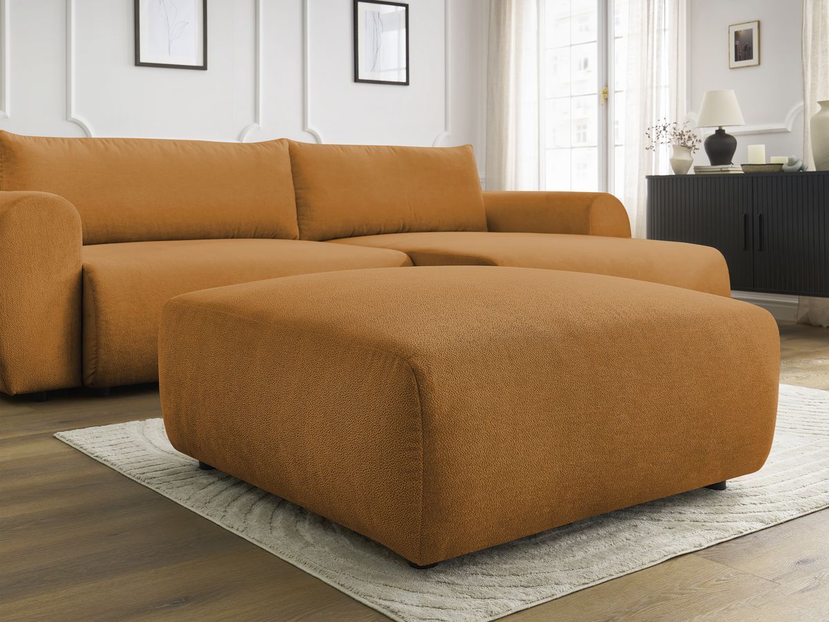 Bobochic Lucien Ecksofa mit Schlaffunktion und Bettkasten und Pouf 314 × 167 cm Stoff Gelb Ecke rechts