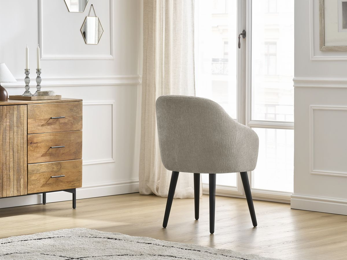 Bobochic Sophie Esszimmerstuhl mit skandinavischen Beinen, schwarz Strukturstoff Beige