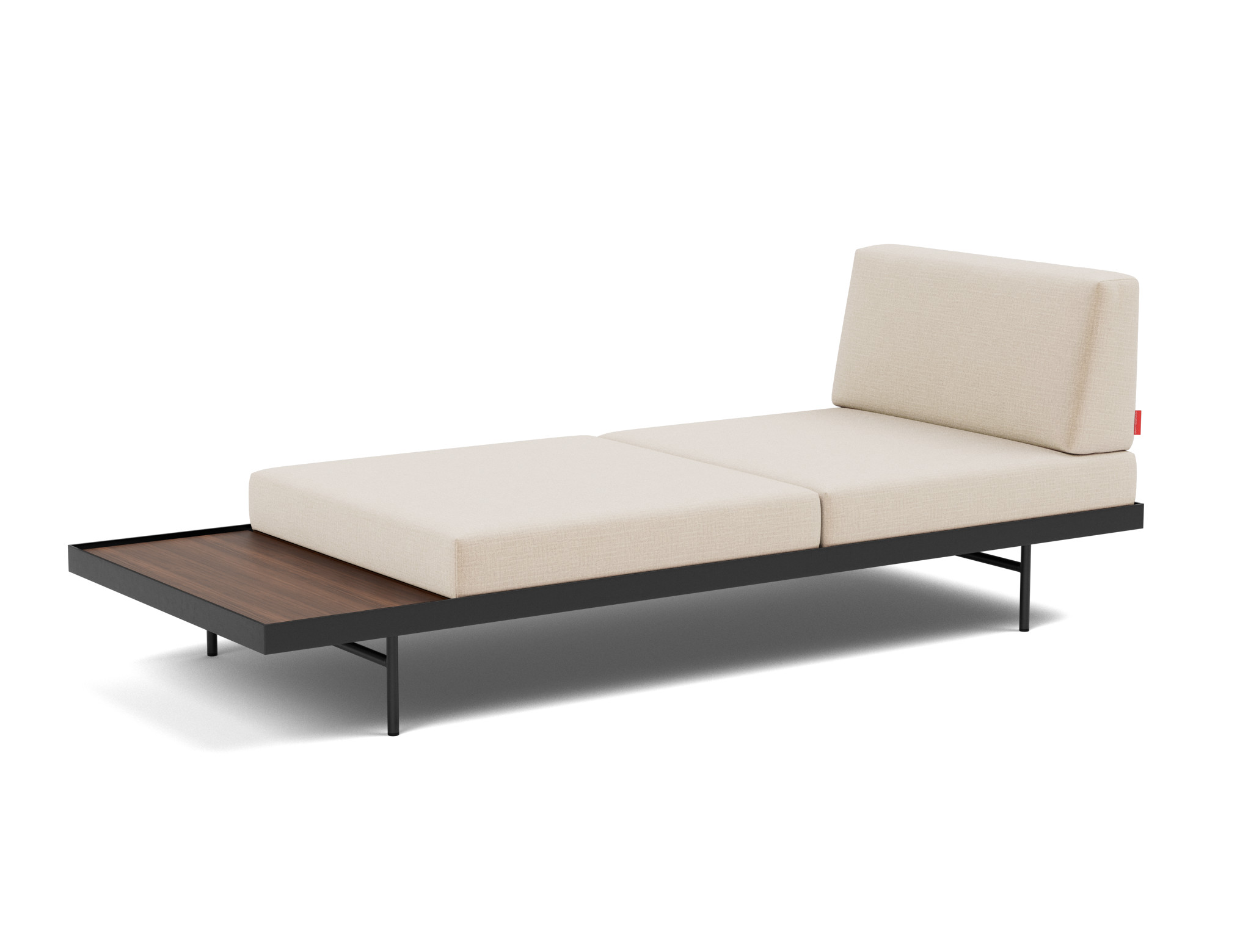 Tagesbett Puri Chenille Esina 410-Almond-Beige Beine mit Nussbaumtisch