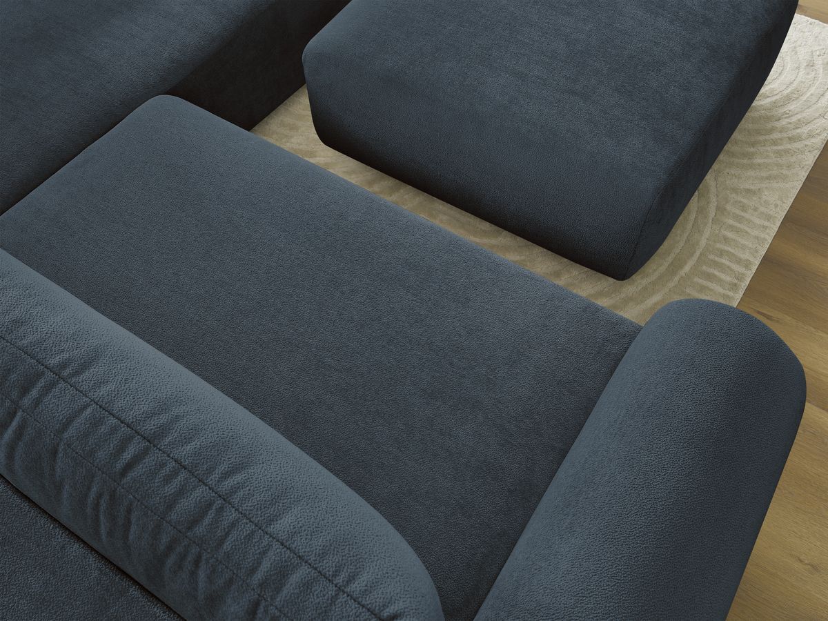 Bobochic Lucien Ecksofa mit Schlaffunktion und Bettkasten und Pouf 296 × 198 cm Stoff Dunkelblau Ecke rechts