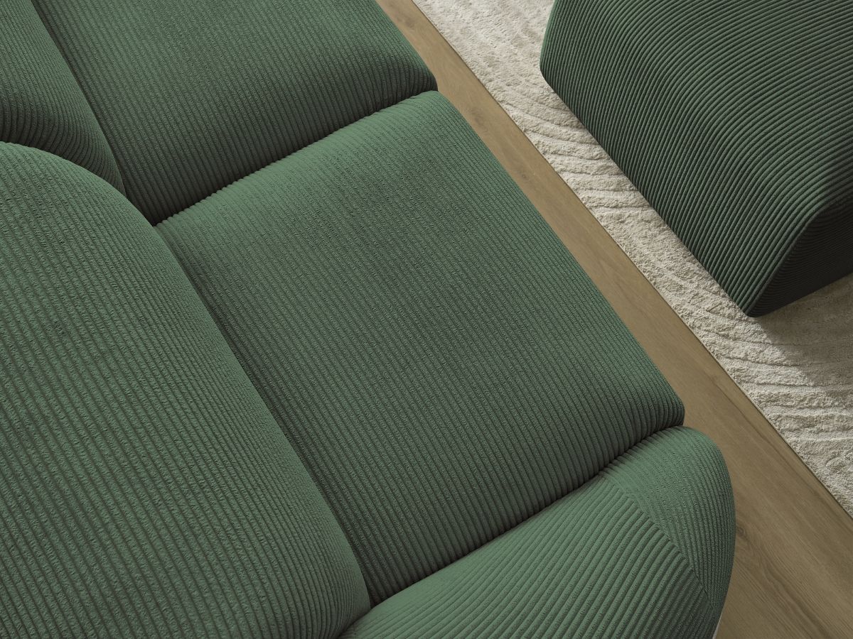 Bobochic Tina Sofa 3-Sitzer mit Pouf Cordsamt Grün