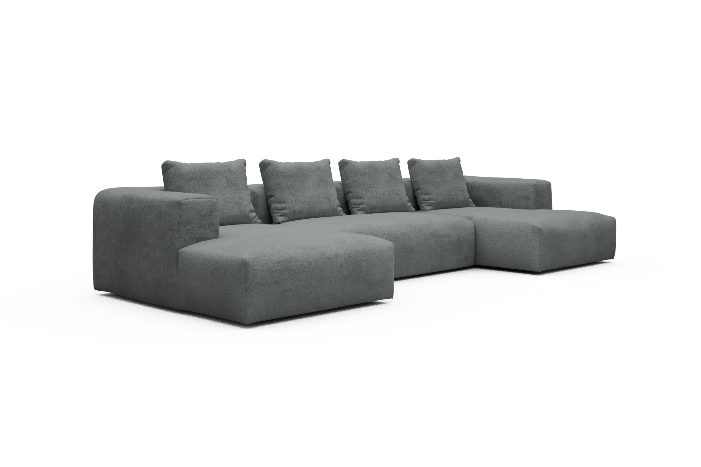 Wohnlandschaft Fred mit 2-Sitzer und Chaiselongue beidseitig Casone-Gravel-Grey