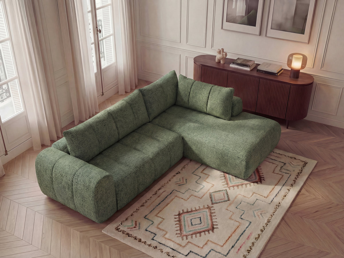 Bobochic Nesty Ecksofa in L-Form, 256 cm Melange-Stoff Hellgrün Ecke rechts