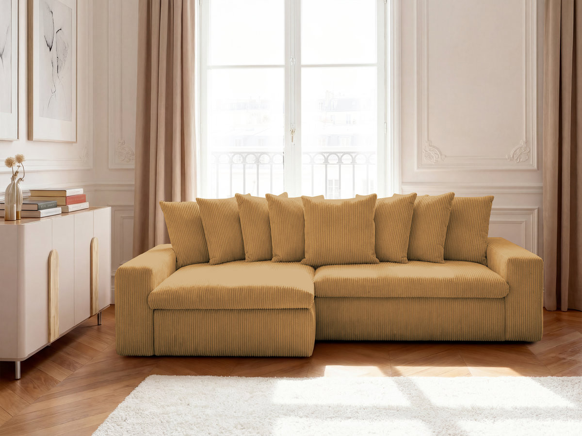 Bobochic Enore Ecksofa 330 × 157 cm Cordsamt Gelb Ecke links