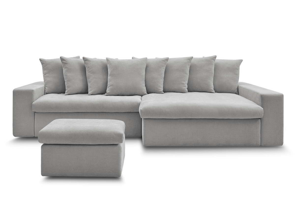 Bobochic Enore Ecksofa mit Pouf Stoff Hellgrau Ecke rechts