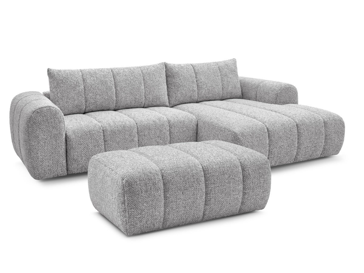 Bobochic Nesty Ecksofa 272 cm mit Pouf Melange-Stoff Hellgrau Ecke rechts