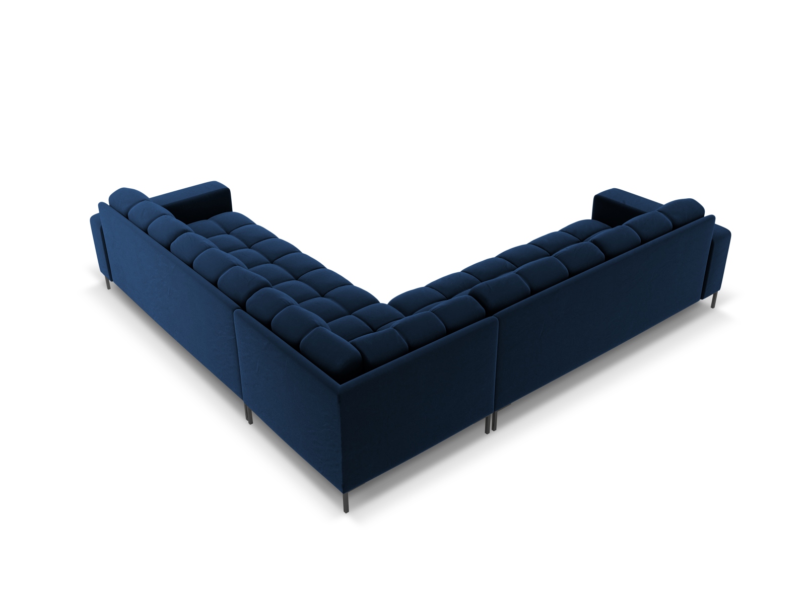 Cosmopolitan Design Symmetrisches Ecksofa Bali 6-Sitzer Samt Bluvel Königsblau Beine Schwarzes Metall