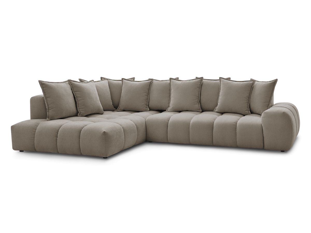 Bobochic Everest Ecksofa, 10 Kissen Strukturstoff Taupe Ecke links