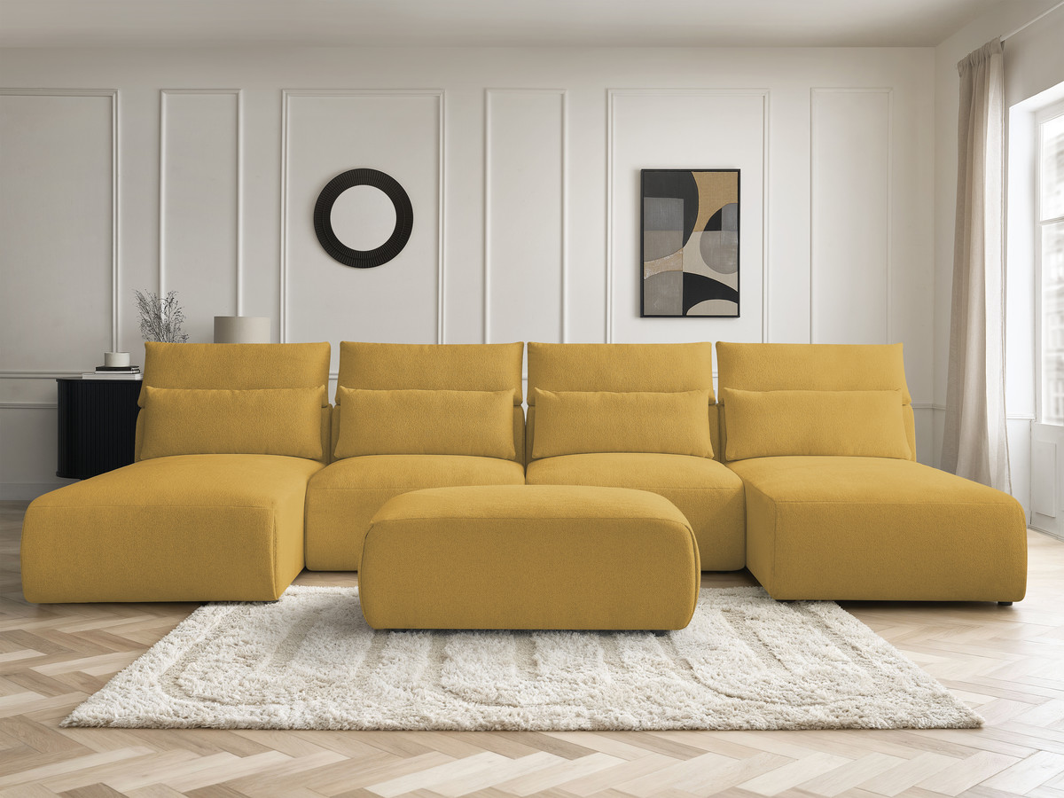 Bobochic Jana Wohnlandschaft mit kleinem Pouf Melange-Stoff Gelb