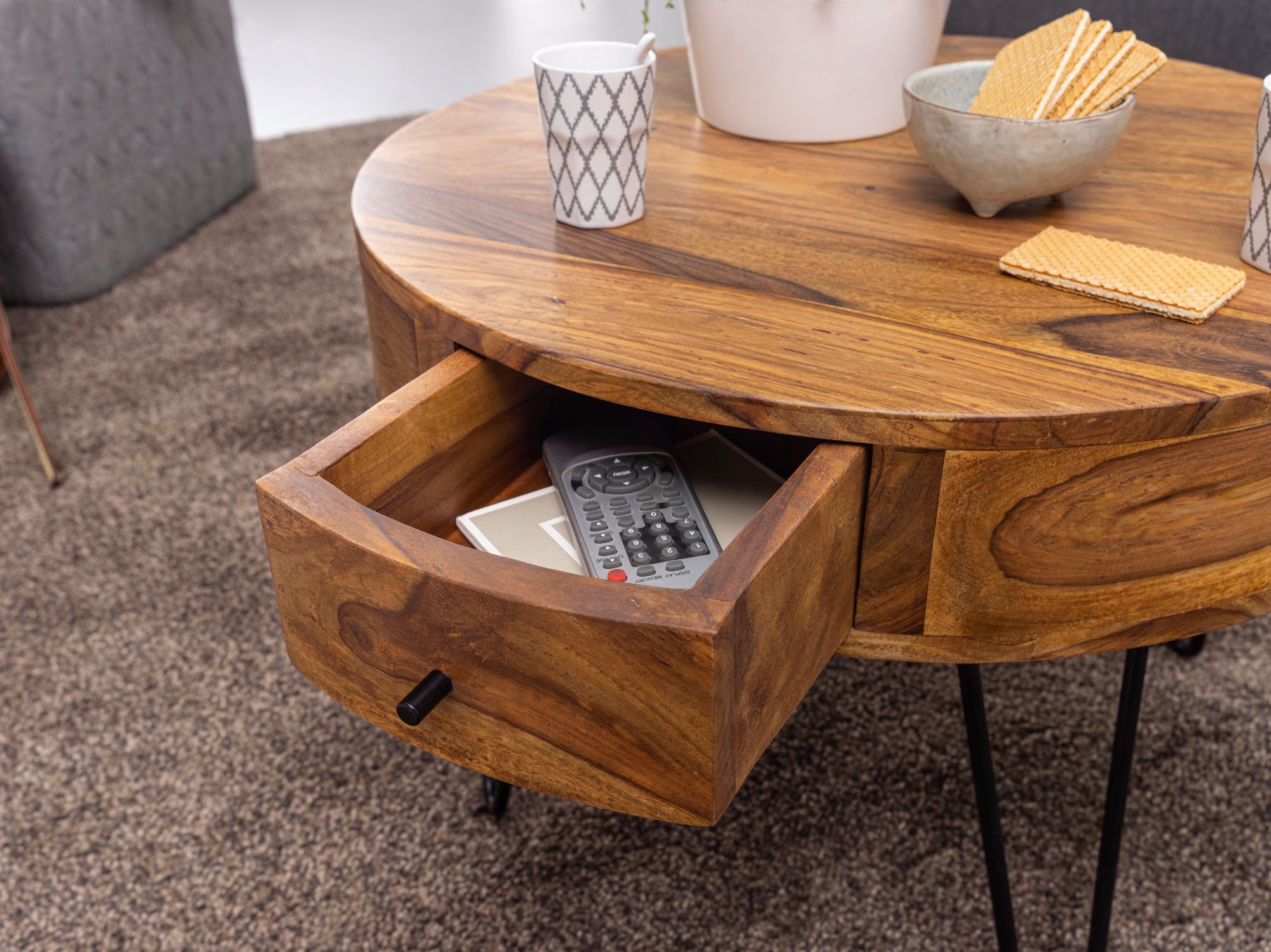 Couchtisch Millinge Sheesham Massivholz Ø 60 cm