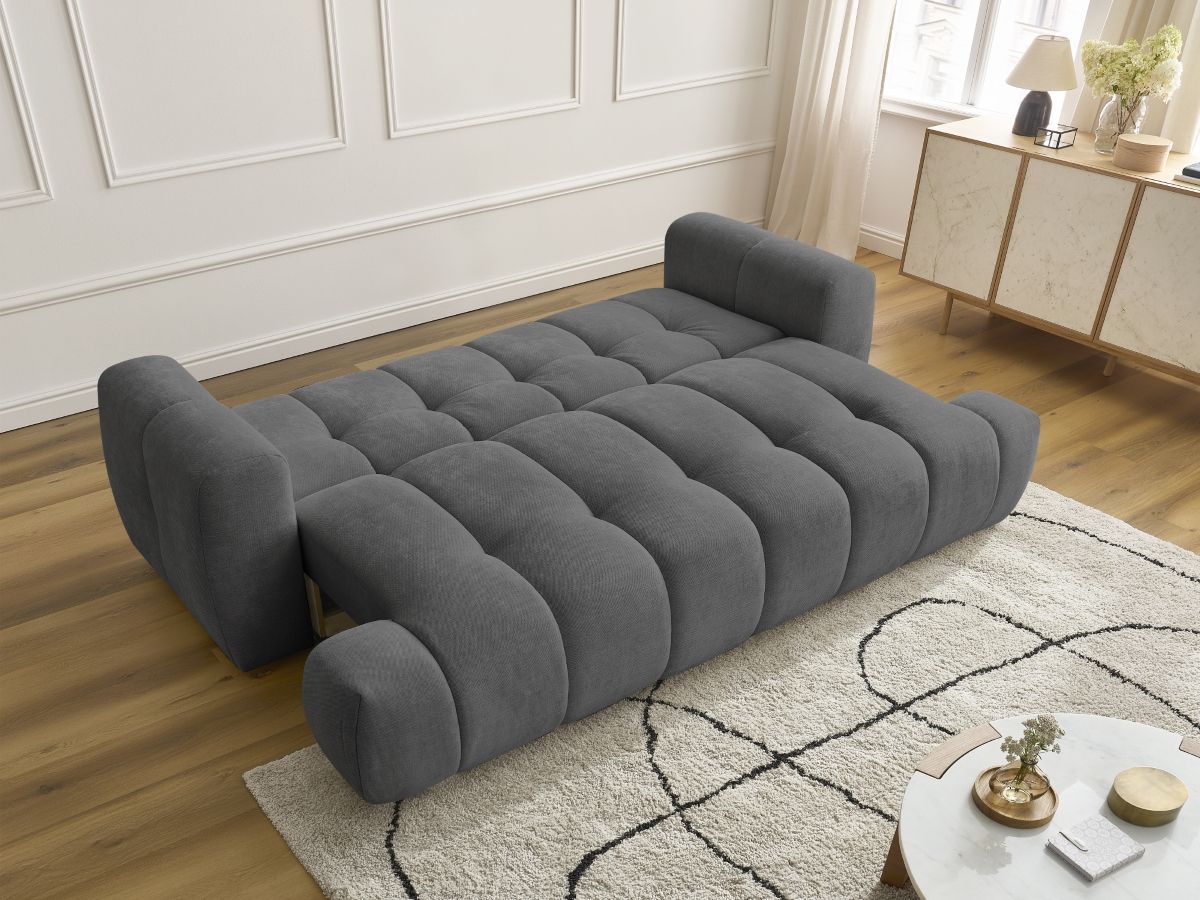 Bobochic Fuji Schlafsofa 3-Sitzer mit Bettkasten Stoff Dunkelgrau