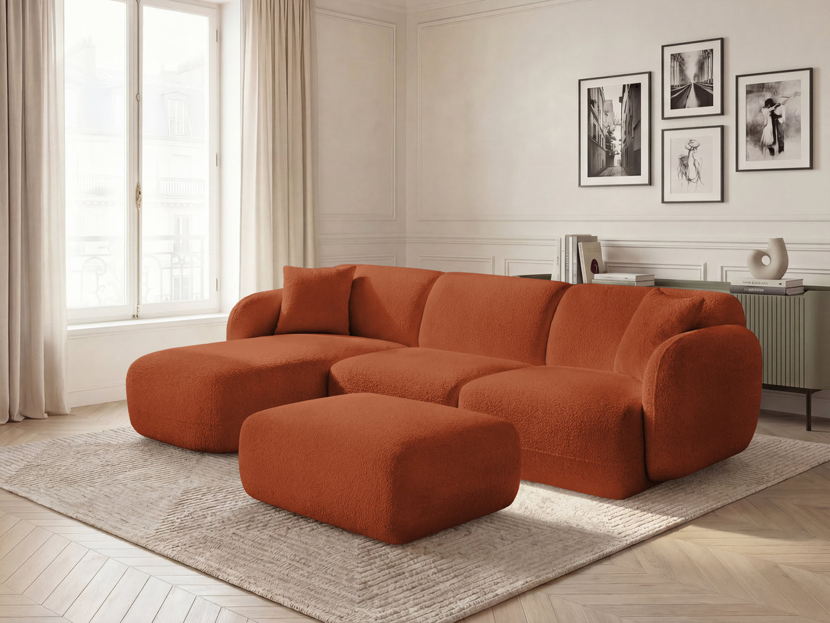Bobochic Anda Ecksofa mit Pouf 292 × 163 cm Chenille Orange Ecke links