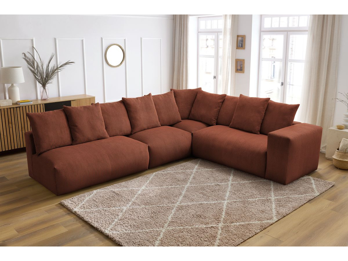 Bobochic Voltaire Ecksofa 322 × 268 cm Cordsamt Orange Ecke rechts