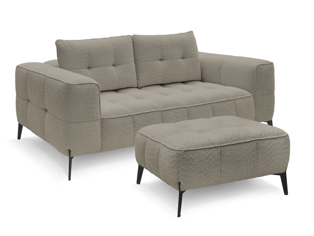 Bobochic Anis Sofa 2-Sitzer mit Pouf Bouclé-Stoff Taupe