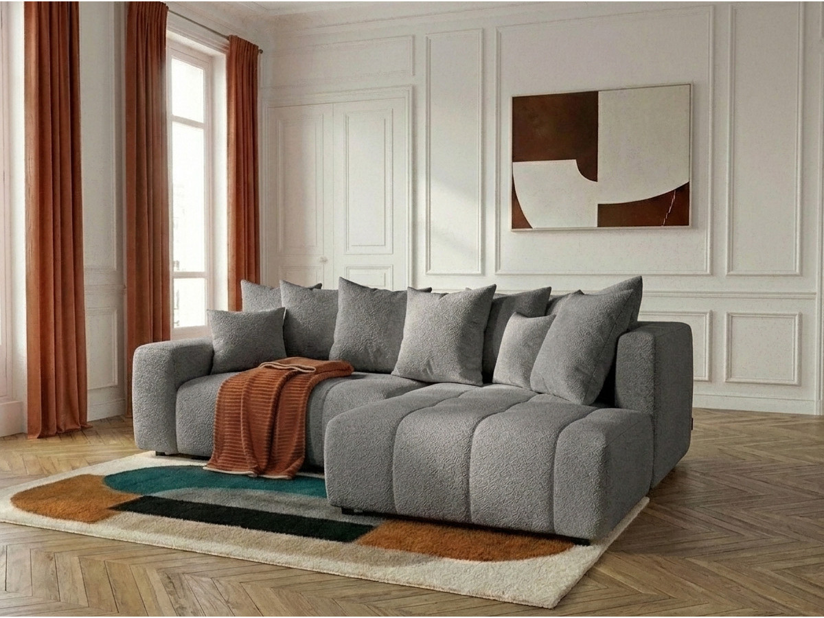 Bobochic Roxelane Ecksofa mit Schlaffunktion und Bettkasten Bouclé-Stoff Dunkelgrau Ecke rechts