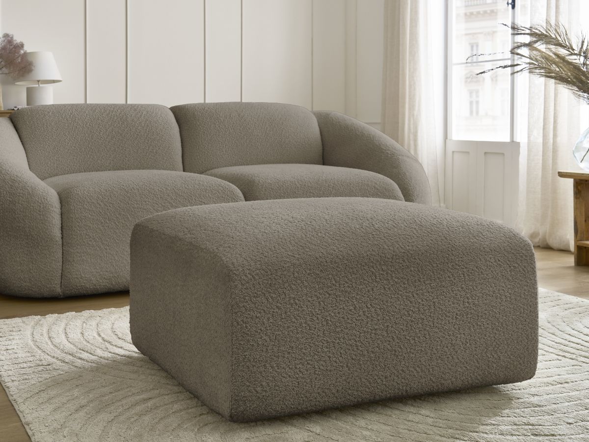 Bobochic Tina Sofa 3-Sitzer mit Pouf Bouclé-Stoff Taupe