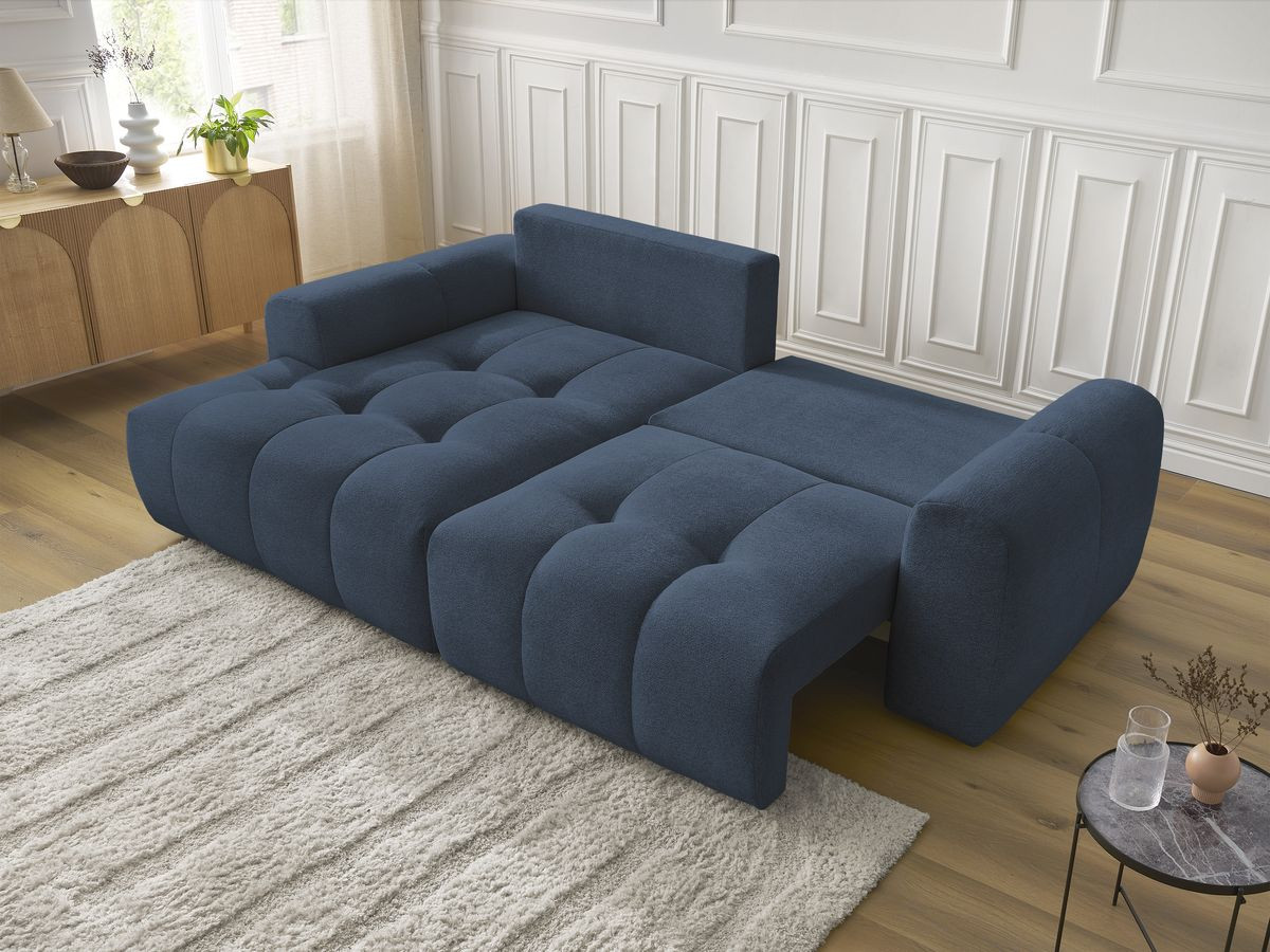 Bobochic Roxelane Ecksofa mit Schlaffunktion und Bettkasten 258 × 150 cm Melange-Stoff Dunkelblau Ecke links