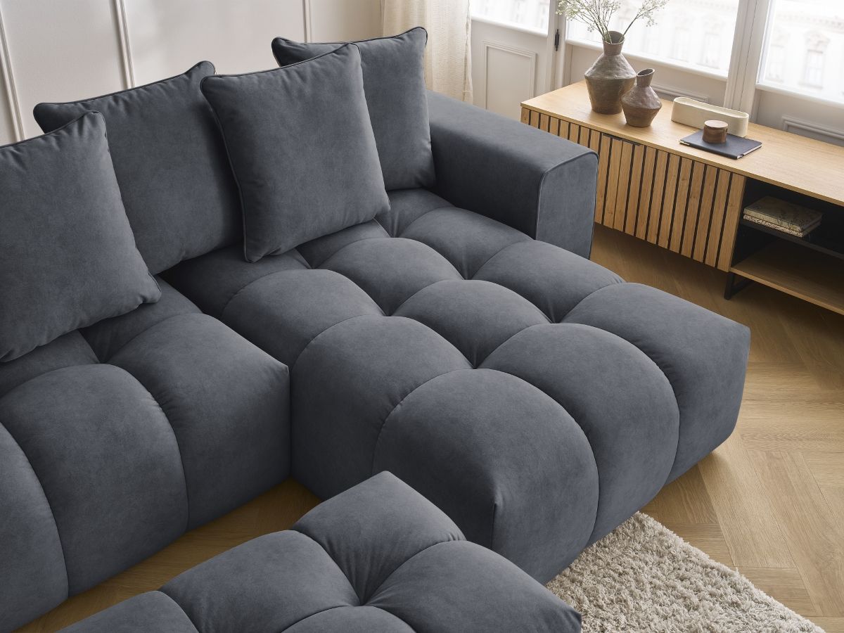 Bobochic Mont-blanc Wohnlandschaft mit Pouf Samt Dunkelgrau