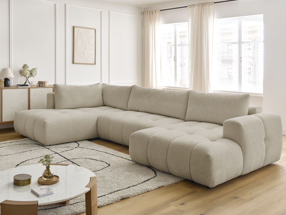 Bobochic Fuji Wohnlandschaft Bouclé-Stoff Beige Ecke rechts