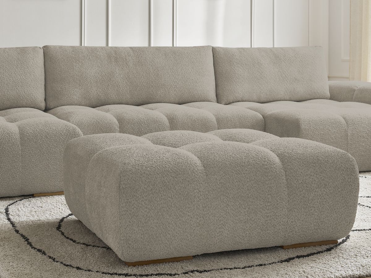 Bobochic Anakin Wohnlandschaft mit Pouf, 3 Kissen Bouclé-Stoff Taupe