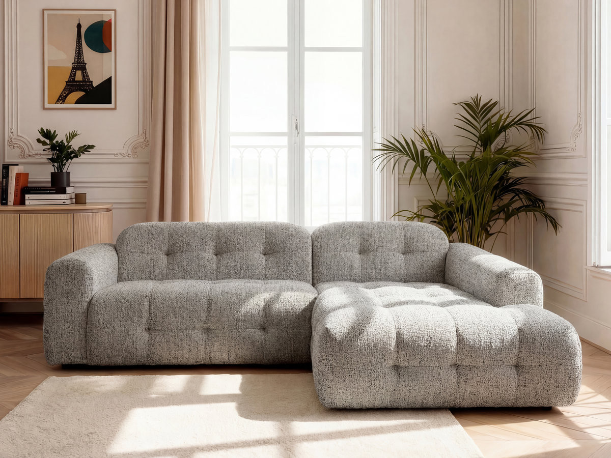 Bobochic Laura Ecksofa Melange-Stoff Taupe Ecke rechts