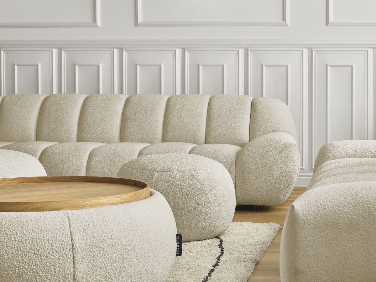 Bobochic Hayden Sofa 7-Sitzer mit Pouf Bouclé-Stoff Beige
