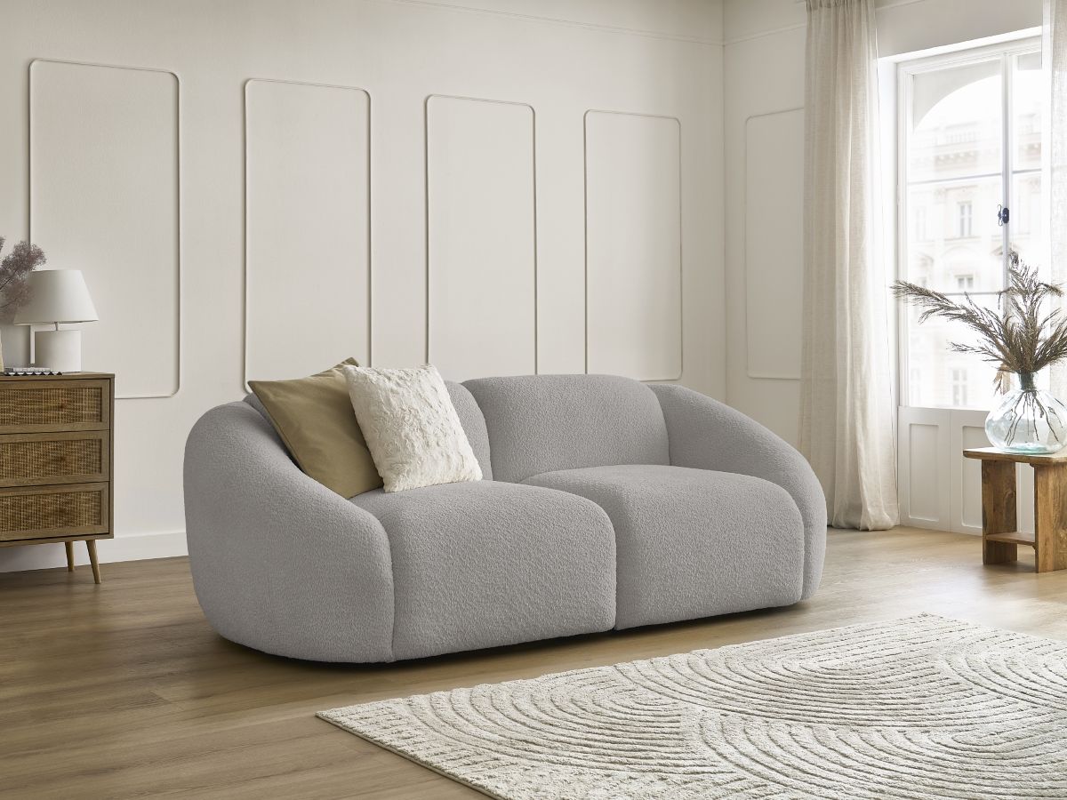 Bobochic Tina Sofa 2-Sitzer Bouclé-Stoff Hellgrau