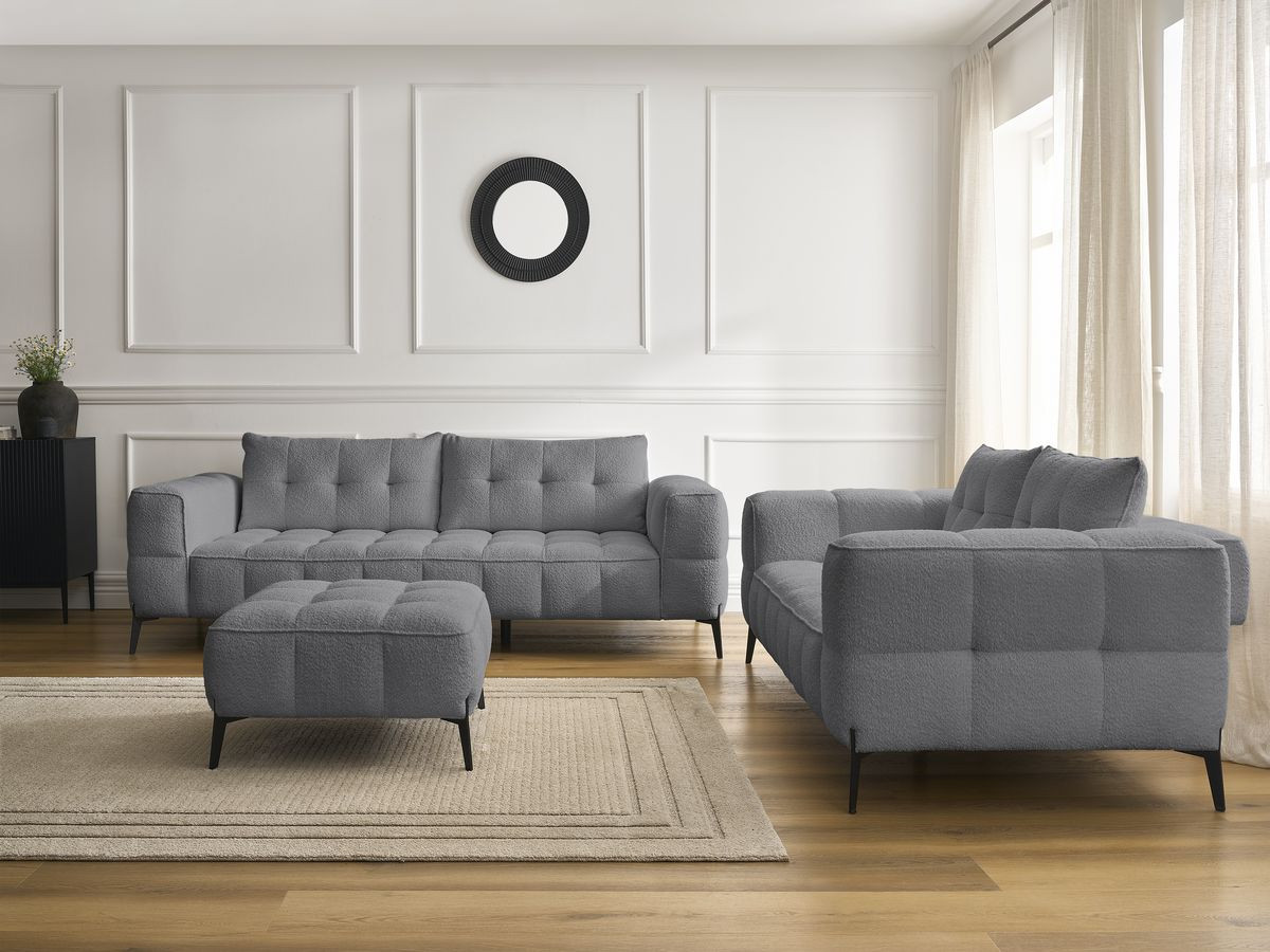 Bobochic Anis Sofa 5-Sitzer mit Pouf Bouclé-Stoff Dunkelgrau