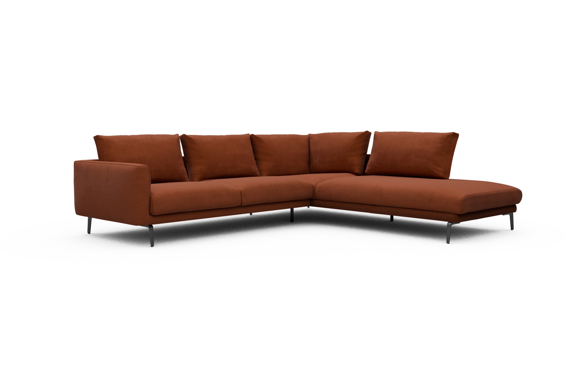 Ecksofa Karl Relax-Ecke rechts mit 2,5-Sitzer Corduroy-Burnt-Orange
