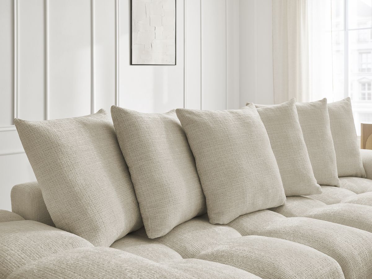 Bobochic Anakin Sofa 3-Sitzer mit Pouf, 6 Kissen Strukturstoff Beige
