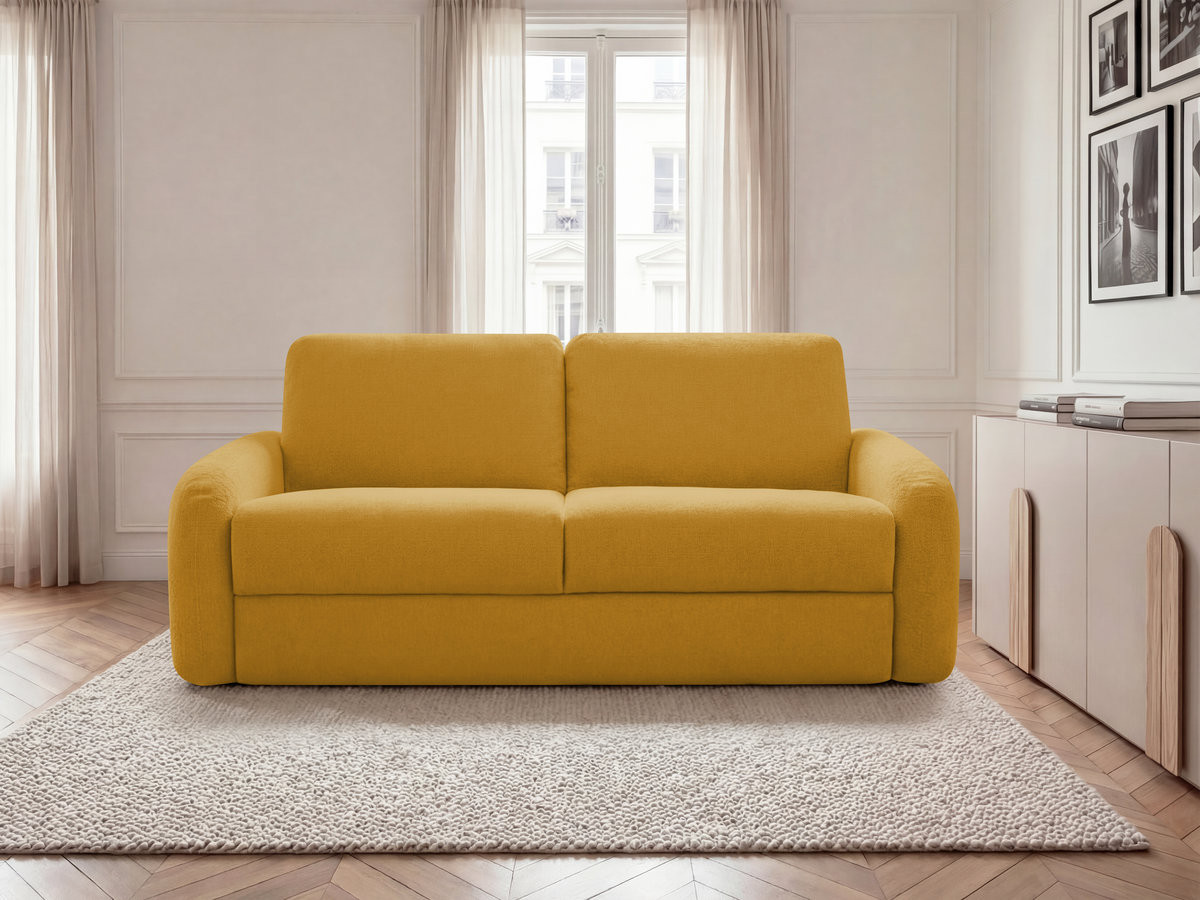 Bobochic Kenan Schlafsofa 3-Sitzer Stoff Gelb, Liegefläche 140 × 196 cm