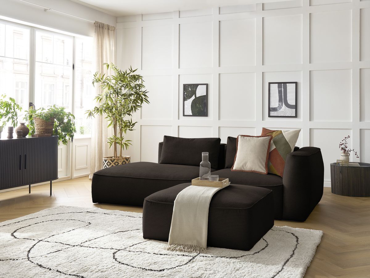 Bobochic Leopold Sofa 4-Sitzer mit Pouf Cordsamt Braun Armlehne rechts